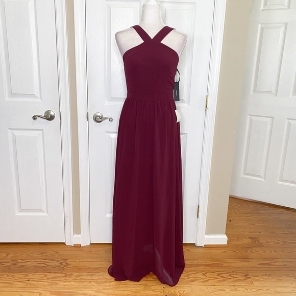 LULU’S Air of Romance Maxi Dress Burgundy Size Medium Chiffon NWT - Picture 6 of 15